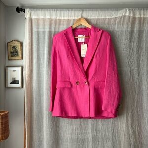 MANGO Pink Linen Blazer